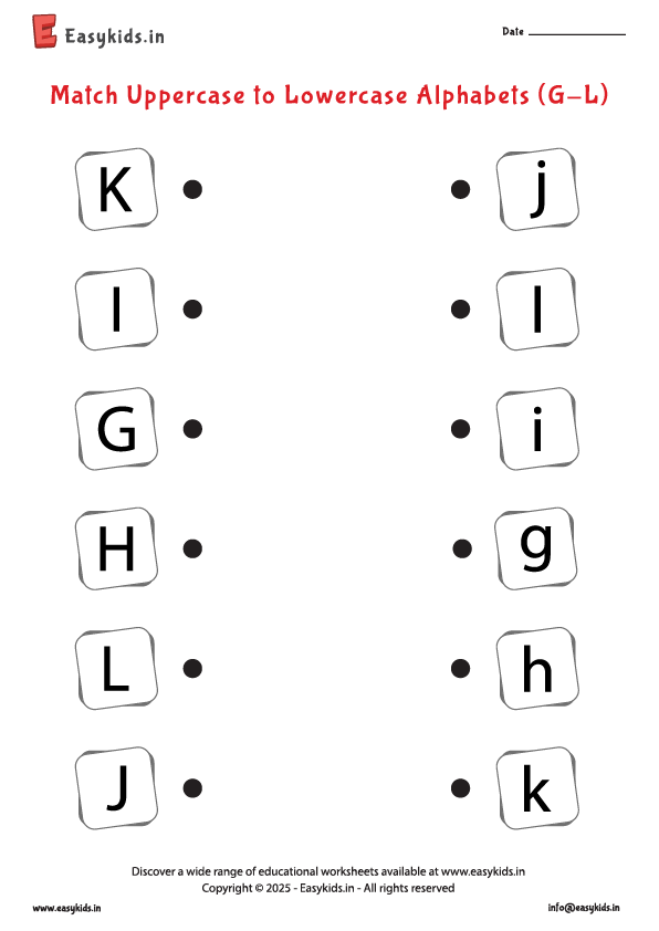 Match Capital to Small Letters Worksheet g - l