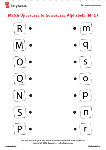 Match Capital to Small Letters Worksheet m to s