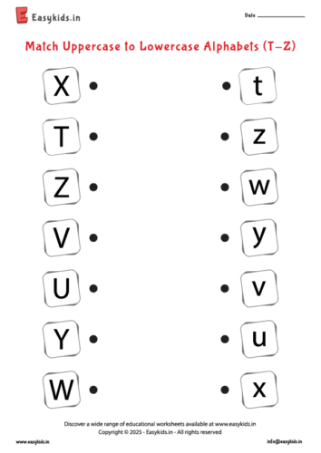 Match Capital to Small Letters Worksheet t to z