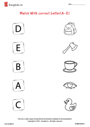Match capital alphabet with picture A to E