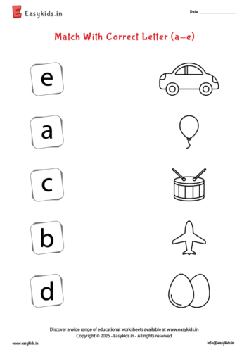 Small alphabet and pictures matching a to e