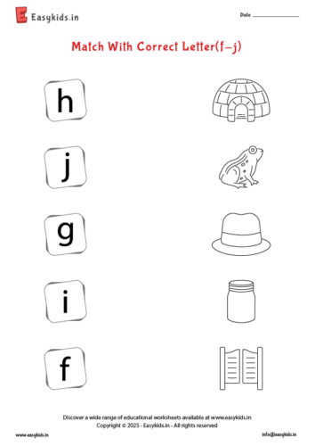 Small alphabet and pictures matching f to j
