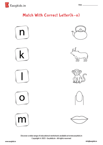 Small alphabet and pictures matching k to o