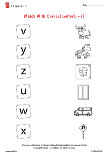 Small alphabet and pictures matching u to z
