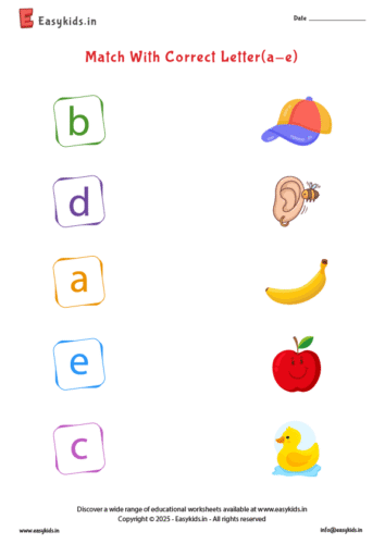 small letter picture matching worksheets a to e