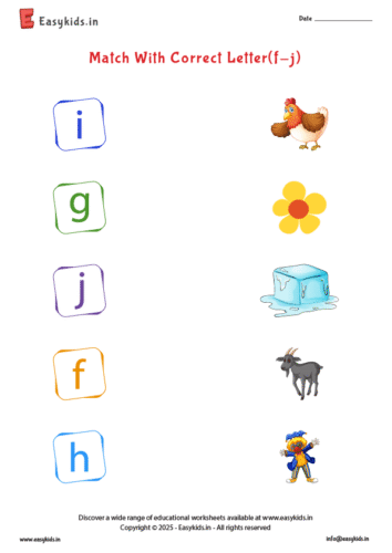 small letter picture matching worksheets f to j