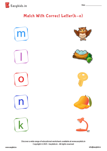 small letter picture matching worksheets k to o