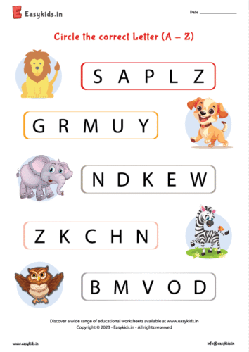 Circle the correct letter worksheet A - Z