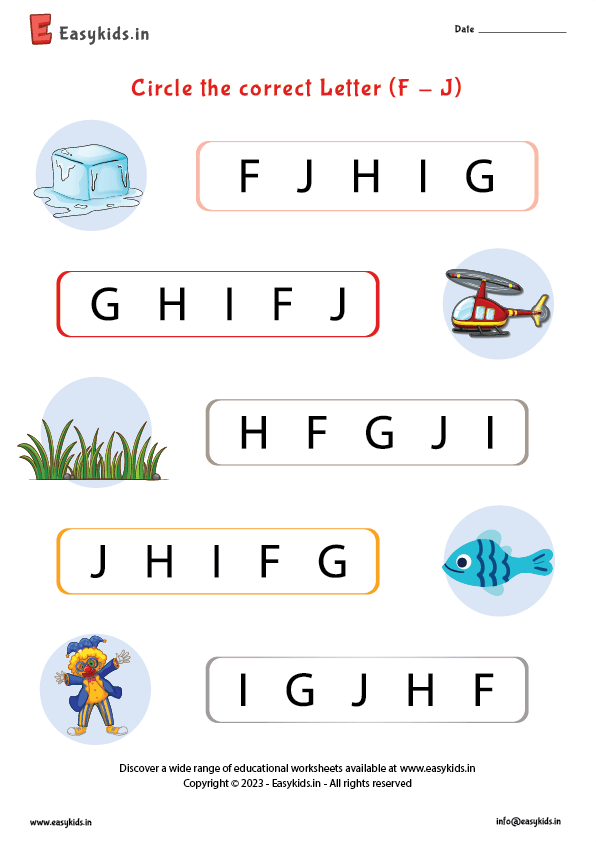 Circle the correct letter worksheet f - j