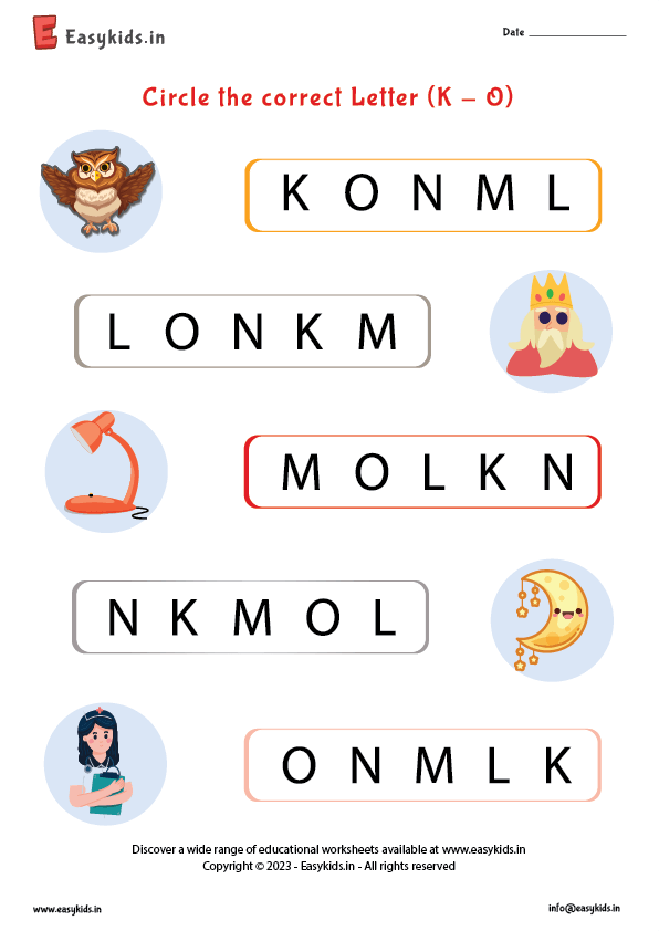 Circle the correct letter worksheet k - o