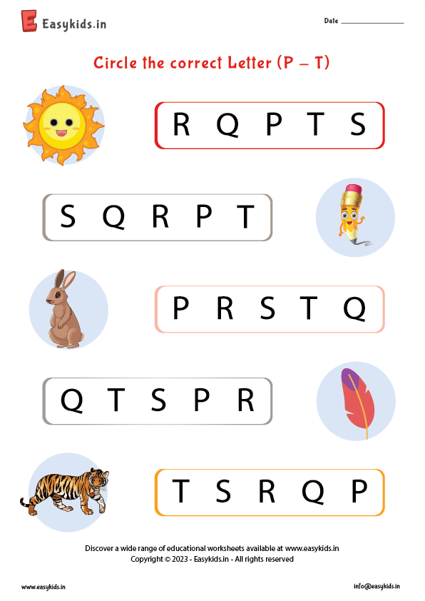 Circle the correct letter worksheet p - t