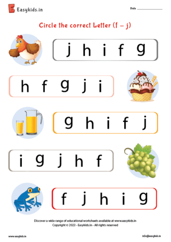 Circle the first letter of the picture worksheet ( f – j )