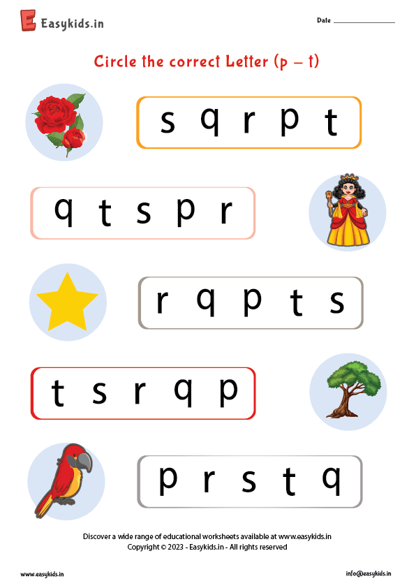 Circle the first letter of the picture worksheet p - t