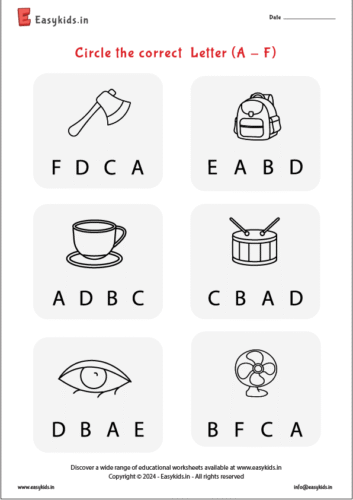 circle the alphabet worksheet A – F