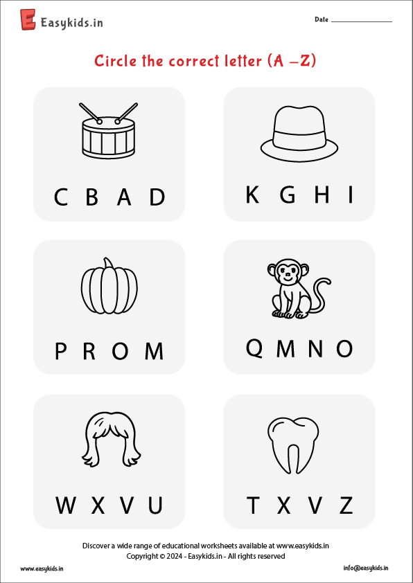 circle the alphabet worksheet A - Z