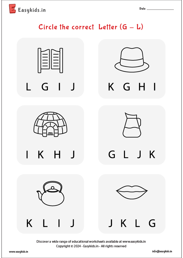 circle the alphabet worksheet G - L