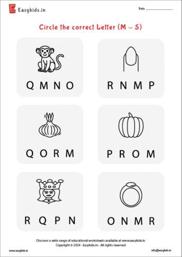circle the alphabet worksheet M – S