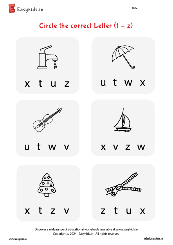 circle the alphabet worksheet T - Z