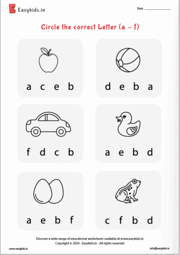 circle the letter worksheet a – f