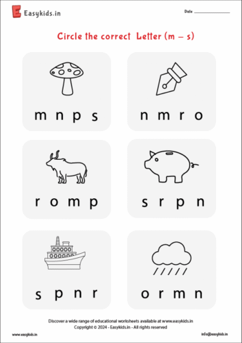 circle the letter worksheet m – s