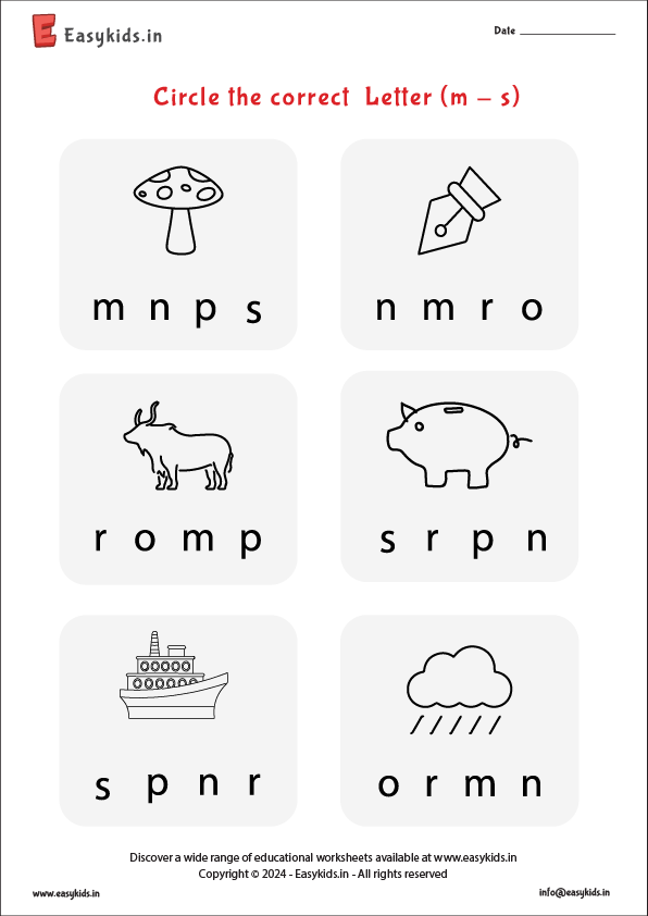 circle the letter worksheet m - s