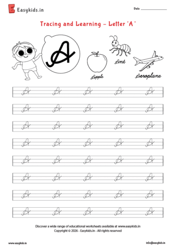 Alphabet tracing worksheets – Capital cursive A