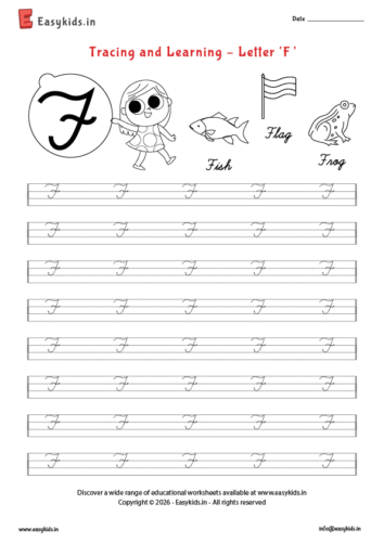 Alphabet tracing worksheets – Capital cursive F