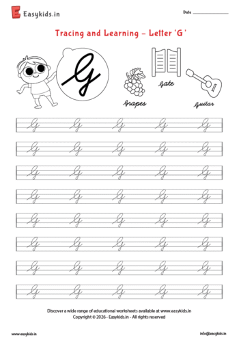 Alphabet tracing worksheets – Capital cursive G