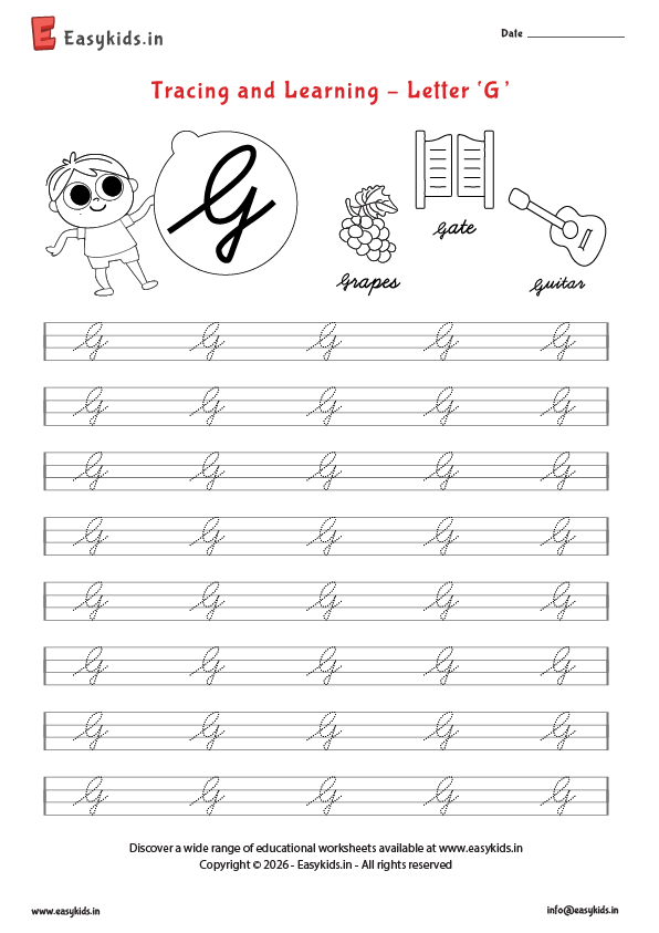 Alphabet tracing worksheets - Capital cursive G