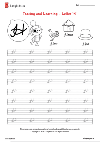 Alphabet tracing worksheets – Capital cursive H