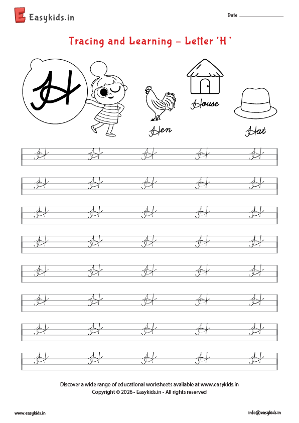 Alphabet tracing worksheets - Capital cursive H