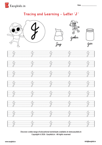 Alphabet tracing worksheets – Capital cursive J