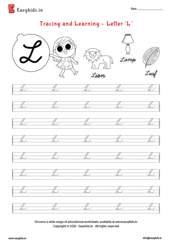 Alphabet tracing worksheets – Capital cursive L