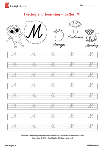 Alphabet tracing worksheets – Capital cursive M