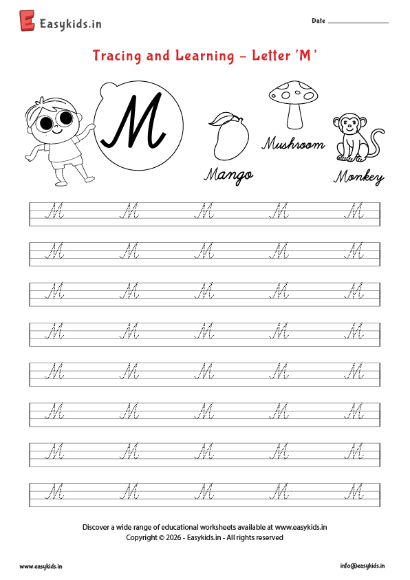 Alphabet tracing worksheets - Capital cursive M