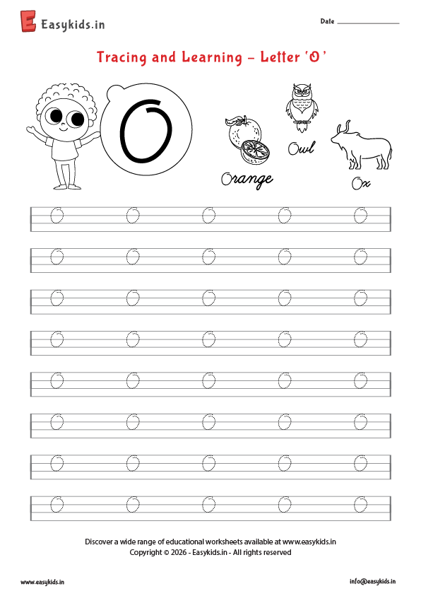 Alphabet tracing worksheets - Capital cursive O