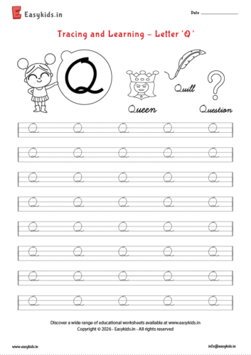 Alphabet tracing worksheets – Capital cursive Q