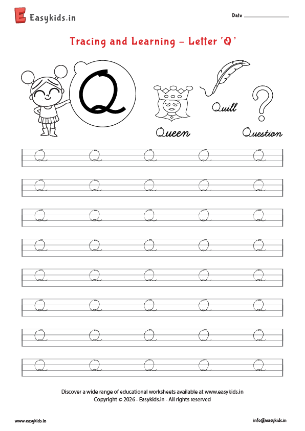Alphabet tracing worksheets - Capital cursive Q