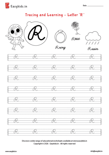 Alphabet tracing worksheets - Capital cursive R