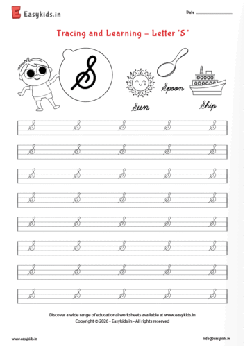 Alphabet tracing worksheets - Capital cursive S