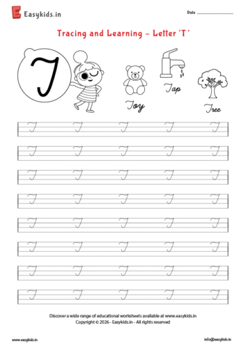 Alphabet tracing worksheets - Capital cursive T