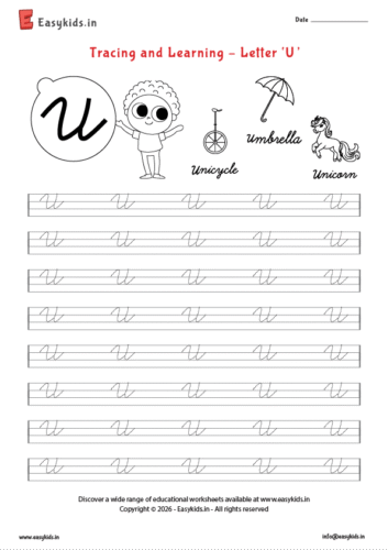 Alphabet tracing worksheets - Capital cursive U