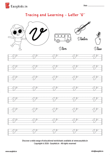 Alphabet tracing worksheets - Capital cursive V