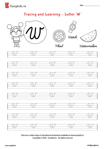 Alphabet tracing worksheets - Capital cursive W