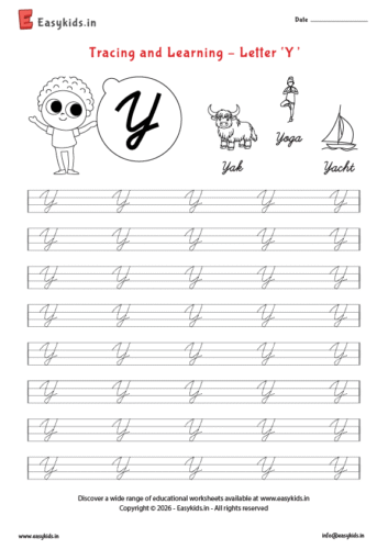 Alphabet tracing worksheets - Capital cursive Y
