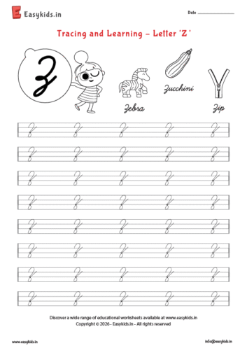 Alphabet tracing worksheets - Capital cursive Z