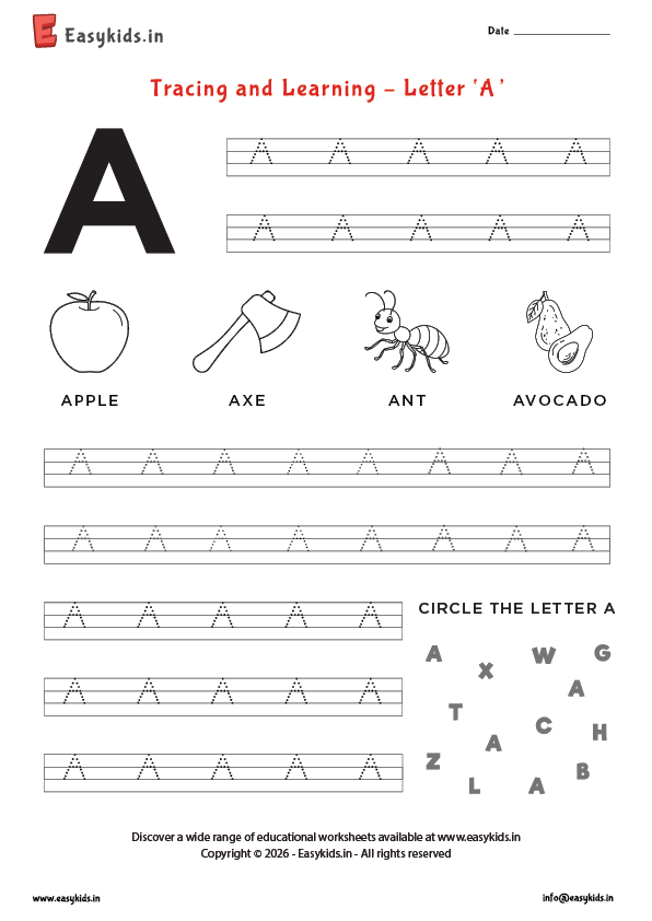 Alphabet tracing worksheets - Capital letter A