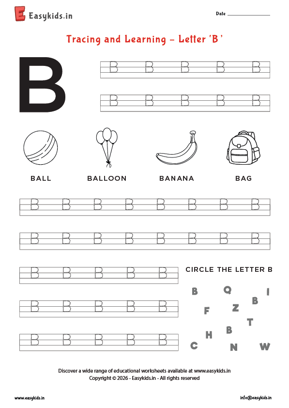 Alphabet tracing worksheets - Capital letter B