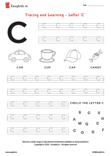 Alphabet tracing worksheets – Capital letter C