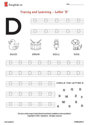 Alphabet tracing worksheets – Capital letter D